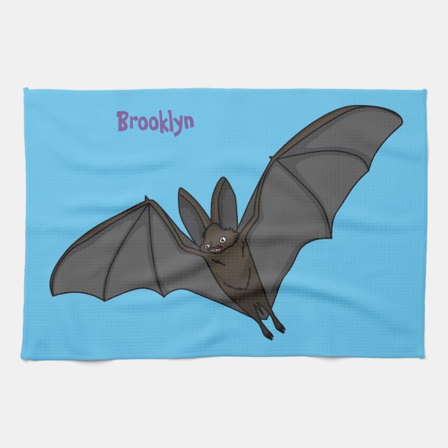 Big vampire bat cartoon illustration tea towel (Horizontal)