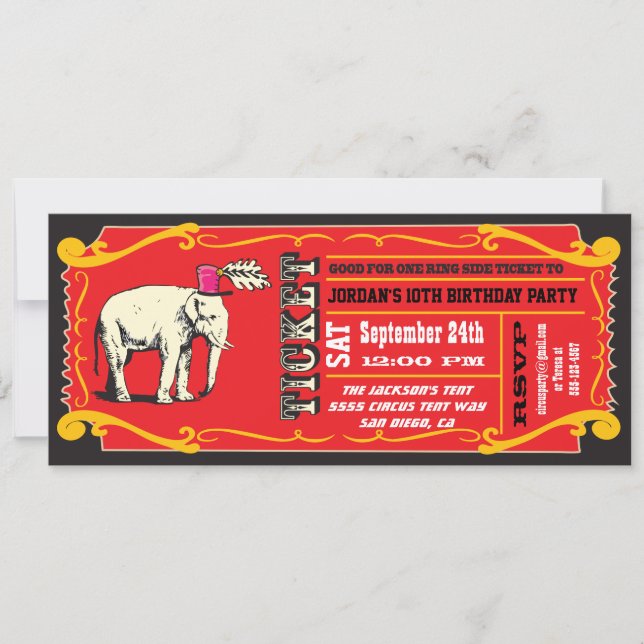 BIG Vintage Circus Ticket Birthday Party Invitation (Front)