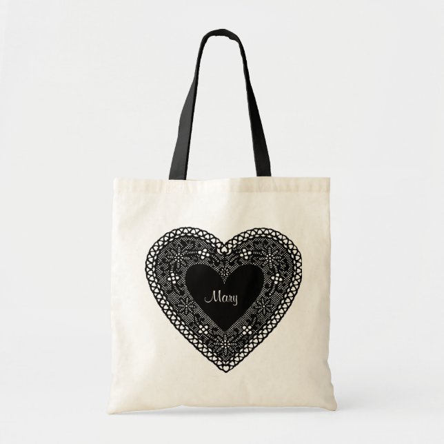 Big Vintage Lace Heart Tote Bag (Front)