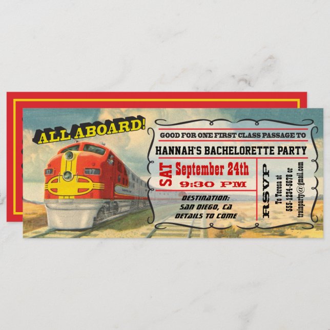 BIG Vintage Train Ticket Bachelorette Party Invitation (Front/Back)