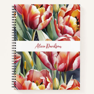Big Watercolor Red Yellow Tulips | your name Notebook
