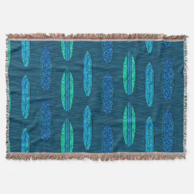 Big Wave Hawaiian Surfboards Throw Blanket (Front)