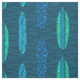 Big Wave Hawaiian Vintage Surfboards Print Fabric
