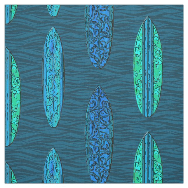 Big Wave Hawaiian Vintage Surfboards Print Fabric (Swatch)