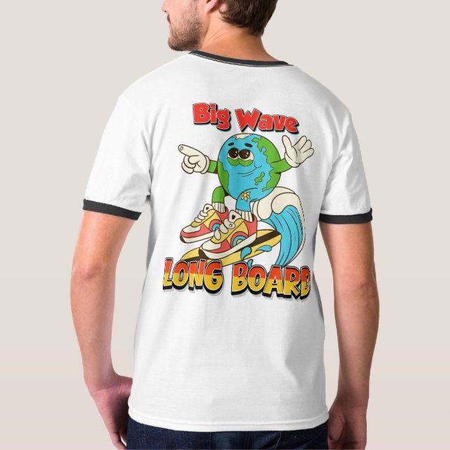 Big Wave Long Board Surfing T-shirt  (Back Full)