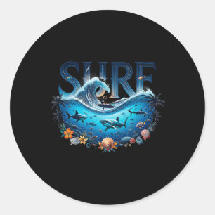Big Wave Surfing Beach Lover Surfer Graphic Surfbo Classic Round Sticker