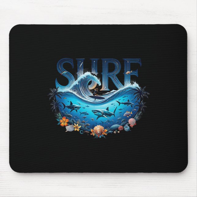 Big Wave Surfing Beach Lover Surfer Graphic Surfbo Mouse Mat (Front)