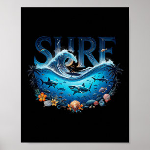 Big Wave Surfing Beach Lover Surfer Graphic Surfbo Poster