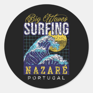 Big Wave Surfing Nazaré Portugal Surfer Surf Classic Round Sticker