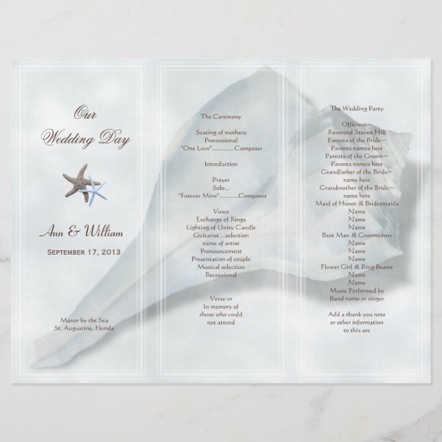 Big Whelk Shell Tri-Fold Wedding Program (Front)