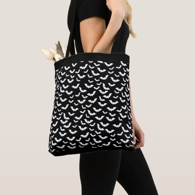 Big White Bats Shoulder Tote Bag (Close Up)