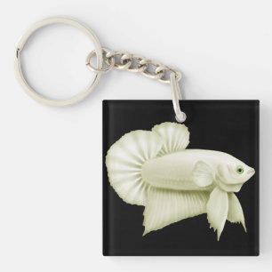 Big White Betta Splendens Fish Keychain