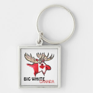 Big White Canada elk art flag red white keychain