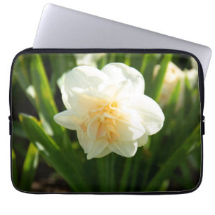 Big white daffodils on a spring day   laptop sleeve