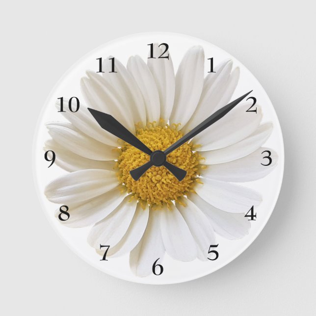 Big White Daisy Black Numbers Round Clock (Front)