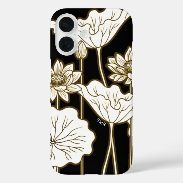 Big White Flowers on Black with Khaki Trim Case-Mate iPhone Case (Back)