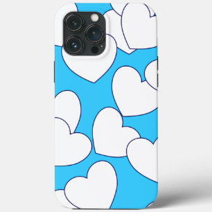 Big White Hearts On Beautiful Blue iPhone 13 Pro Max Case