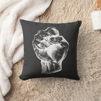 Big White Linocut-style Fist Illustration Cushion