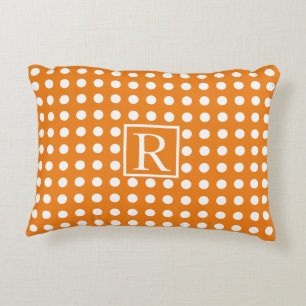 Big White Polka Dots Orange Monogram Initials Cool Decorative Cushion