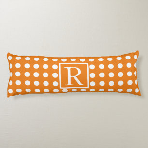 Big White Polka Dots Orange Monogram Initials Cute Body Cushion