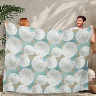 Big White Sand Dollars Pattern Beige Fleece Blanket