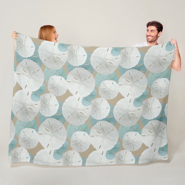 Big White Sand Dollars Pattern Beige Fleece Blanket (In Situ)