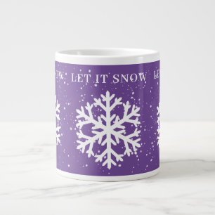 Big White Snowflake, LET IT SNOW Purple & White Large Coffee Mug