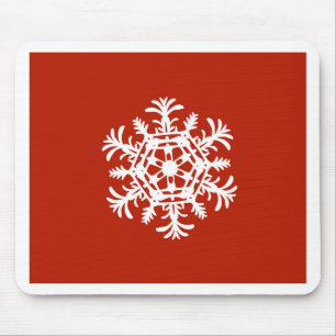 Big white snowflake on red mouse mat