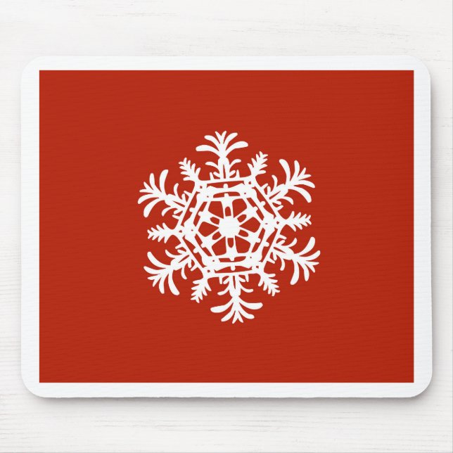 Big white snowflake on red mouse mat (Front)
