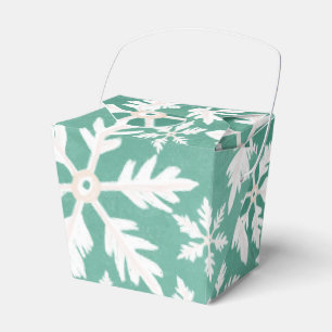 Big White Snowflakes Falling Green Background Favour Box
