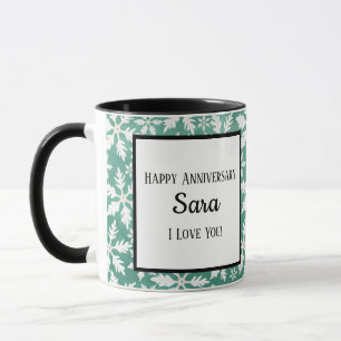 Big White Snowflakes Falling Green Background Mug