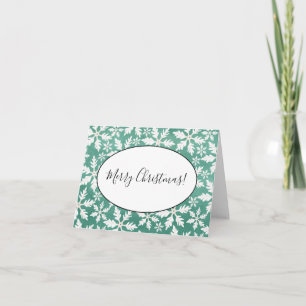 Big White Snowflakes Falling Green Background Note Card
