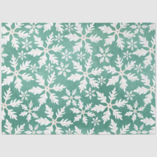Big White Snowflakes Falling Green Background Tissue Paper