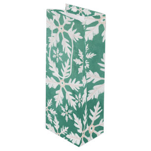 Big White Snowflakes Falling Green Background Wine Gift Bag