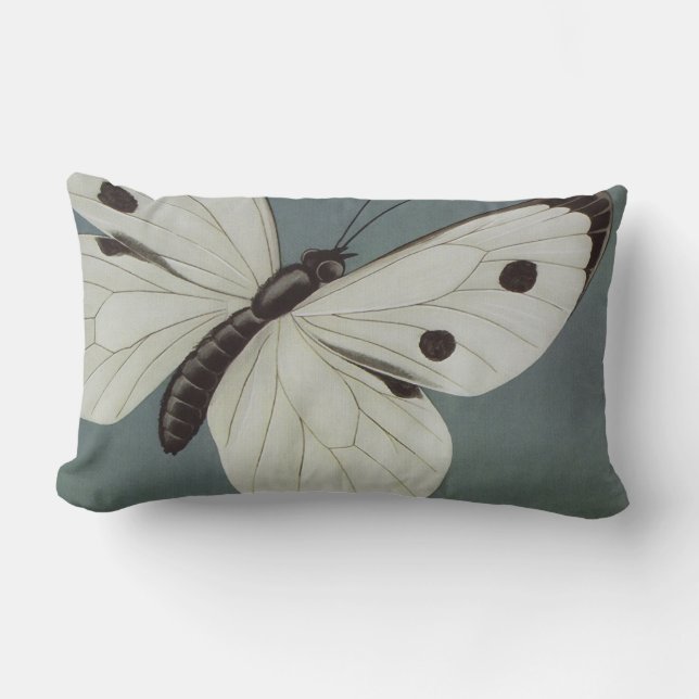 Big White/Turquoise Butterfly Blue Lumbar Pillow (Front)