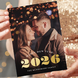 Big Year Happy New Year Photo Foil Holiday Card