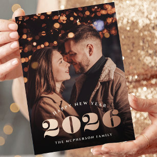 Big Year   Happy New Year Photo Rose Gold Foil Holiday Card