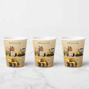 Big Yellow Construction Trucks Bulldozer Forklift  Paper Cups
