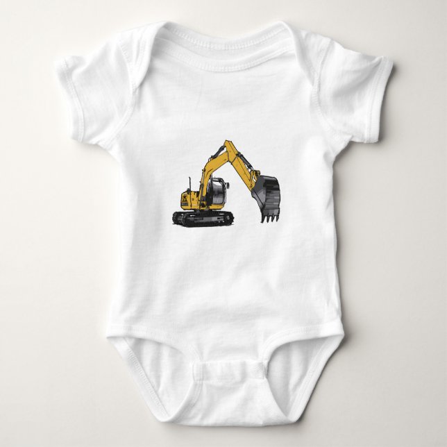 Big Yellow Excavator Baby Bodysuit (Front)