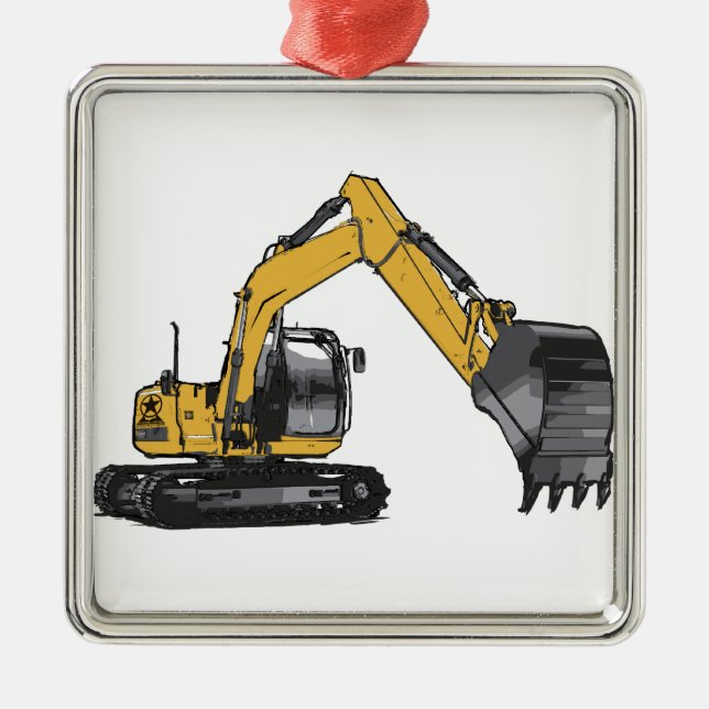 Big Yellow Excavator Metal Tree Decoration (Front)