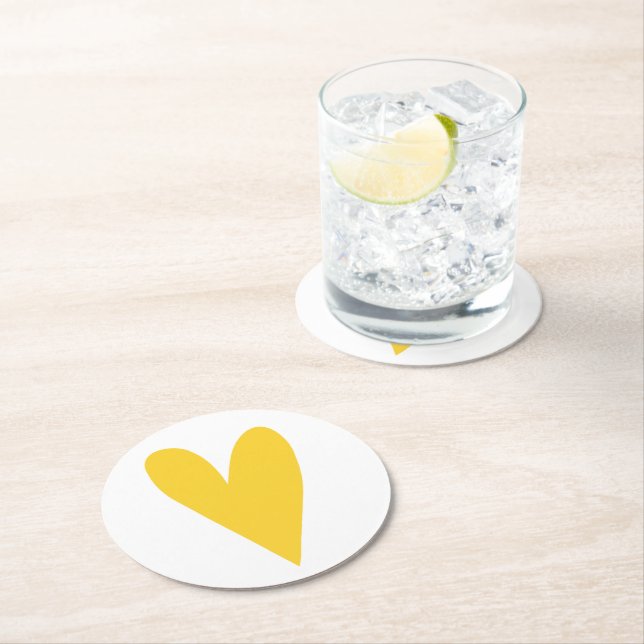Big Yellow Heart Round Paper Coaster (Insitu)