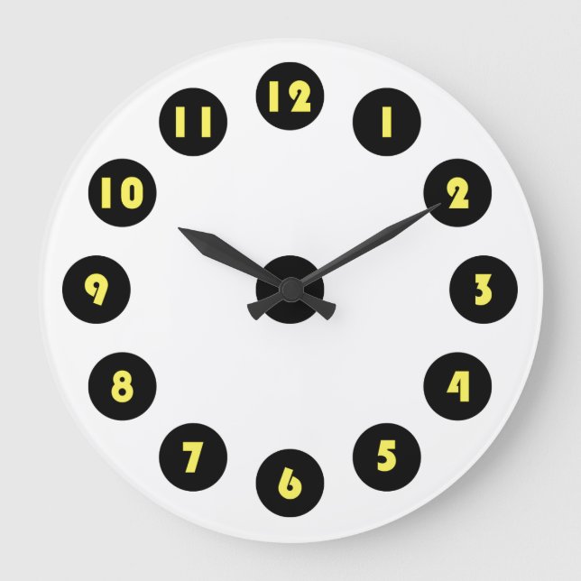 big yellow numbers on black circle large clock (Front)