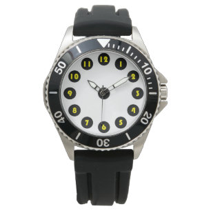 big yellow numbers on black circle watch