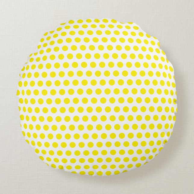 Big Yellow Polka Dots White Custom Colours Cool Round Cushion (Front)