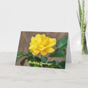 Big Yellow Rose Bloom Flower Art Birthday Card