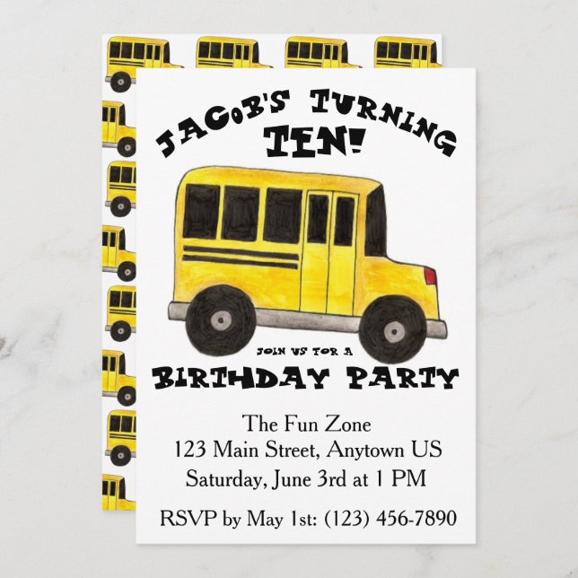 Big Yellow School Bus Child Birthday Party Invitation (Front/Back)