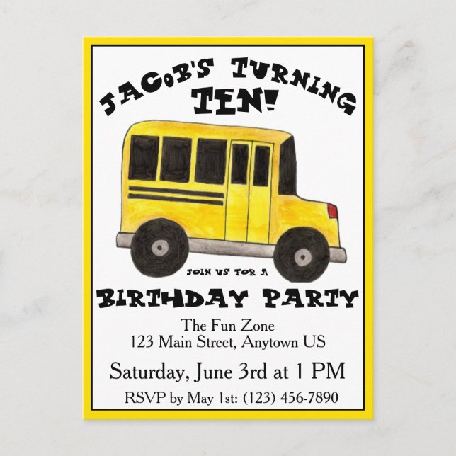Big Yellow School Bus Child Birthday Party Invitation Postcard (Front)