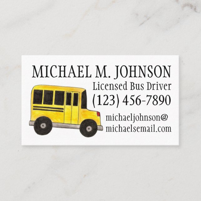 Big Yellow School Bus Driver Teacher Education Business Card (Front)