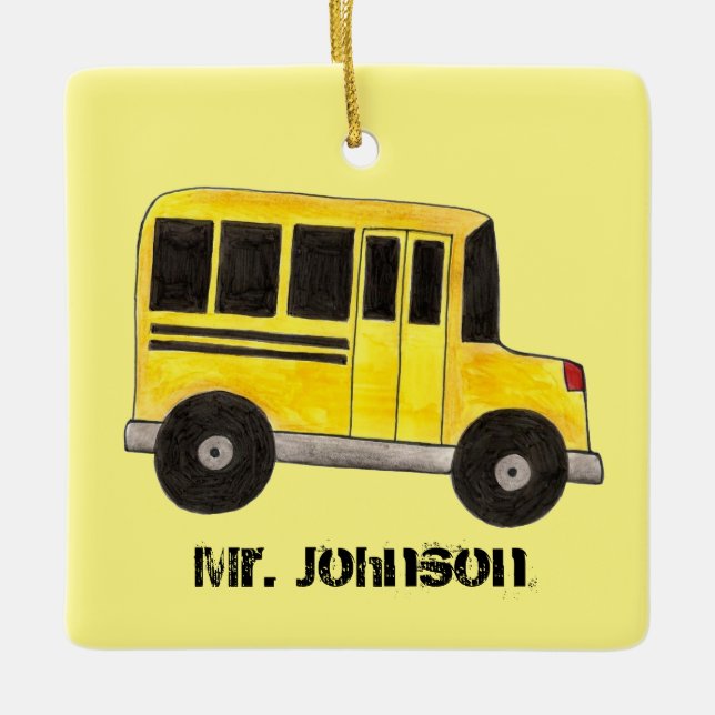 Big Yellow School Bus Driver Teacher Education Ceramic Tree Decoration (Front)