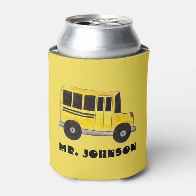 Big Yellow School Bus Personalised Bus Driver Can Cooler (Can Front)